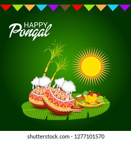 Vector illustration of a Background for Happy Pongal Holiday Harvest Festival of Tamil Nadu South India.