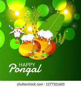 Vector illustration of a Background for Happy Pongal Holiday Harvest Festival of Tamil Nadu South India.