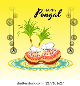 Vector illustration of a Background for Happy Pongal Holiday Harvest Festival of Tamil Nadu South India.