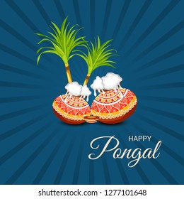 Vector illustration of a Background for Happy Pongal Holiday Harvest Festival of Tamil Nadu South India.