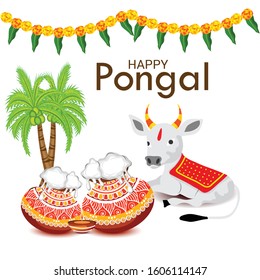 Vector illustration of a Background for Happy Pongal Holiday Harvest Festival of Tamil Nadu South India.