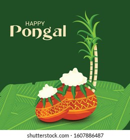Vector illustration of a Background for Happy Pongal Holiday Harvest Festival of Tamil Nadu South India.