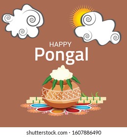 Vector illustration of a Background for Happy Pongal Holiday Harvest Festival of Tamil Nadu South India.