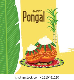 Vector illustration of a Background for Happy Pongal Holiday Harvest Festival of Tamil Nadu South India.