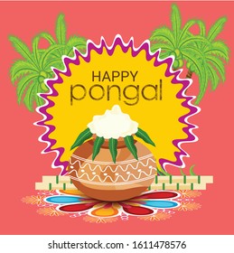 Vector illustration of a Background for Happy Pongal Holiday Harvest Festival of Tamil Nadu South India.