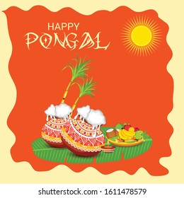 Vector illustration of a Background for Happy Pongal Holiday Harvest Festival of Tamil Nadu South India.