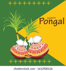 Vector illustration of a Background for Happy Pongal Holiday Harvest Festival of Tamil Nadu South India.