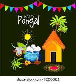 Vector illustration of a background for Happy Pongal religious traditional festival.