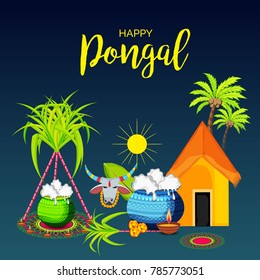 Vector illustration of a background for Happy Pongal religious traditional festival.