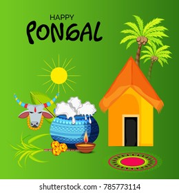 Vector illustration of a background for Happy Pongal religious traditional festival.