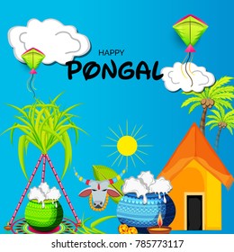 Vector illustration of a background for Happy Pongal religious traditional festival.