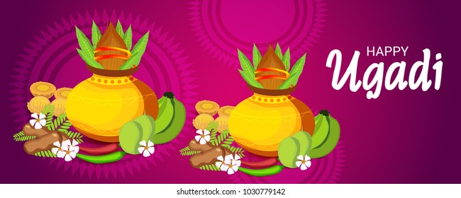Vector illustration of a Background for Happy Ugadi(Hindu New Year).