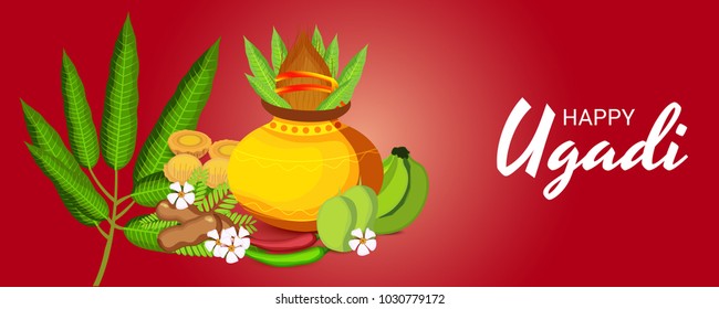 Vector illustration of a Background for Happy Ugadi(Hindu New Year).