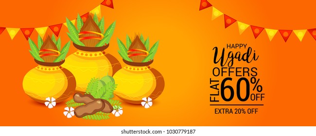 Vector illustration of a Background for Happy Ugadi(Hindu New Year).