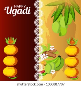 Vector illustration of a Background for Happy Ugadi(Hindu New Year).