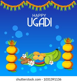 Vector illustration of a Background for Happy Ugadi(Hindu New Year).