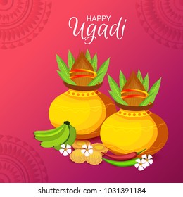Vector illustration of a Background for Happy Ugadi(Hindu New Year).