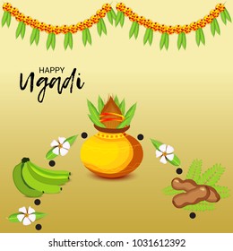 Vector illustration of a Background for Happy Ugadi(Hindu New Year).