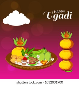 Vector illustration of a Background for Happy Ugadi(Hindu New Year).