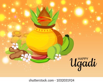 Vector illustration of a Background for Happy Ugadi(Hindu New Year).