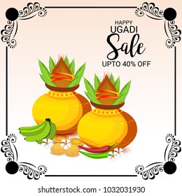 Vector illustration of a Background for Happy Ugadi(Hindu New Year).