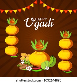 Vector illustration of a Background for Happy Ugadi(Hindu New Year).