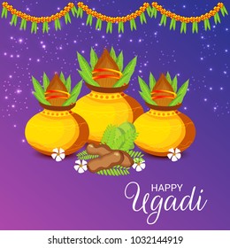 Vector illustration of a Background for Happy Ugadi(Hindu New Year).