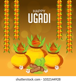Vector illustration of a Background for Happy Ugadi(Hindu New Year).
