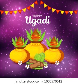 Vector illustration of a Background for Happy Ugadi(Hindu New Year).
