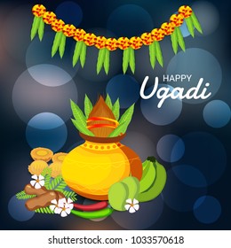 Vector illustration of a Background for Happy Ugadi(Hindu New Year).
