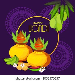 Vector illustration of a Background for Happy Ugadi(Hindu New Year).