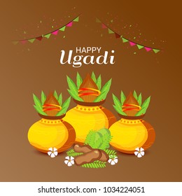 Vector illustration of a Background for Happy Ugadi(Hindu New Year).