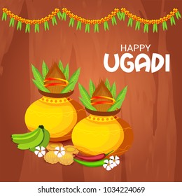 Vector illustration of a Background for Happy Ugadi(Hindu New Year).