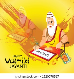Vector illustration of a background for HappyValmiki Jayanti Indian Festival With hindi Text Ramayana.