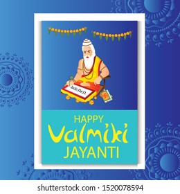Vector illustration of a background for HappyValmiki Jayanti Indian Festival With hindi Text Ramayana.