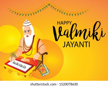 Vector illustration of a background for HappyValmiki Jayanti Indian Festival With hindi Text Ramayana.