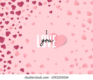 Vector illustration background with hearts. Beautiful confetti hearts falling on background. Invitation Template Background Design, Valentine's Day or Mother's Day