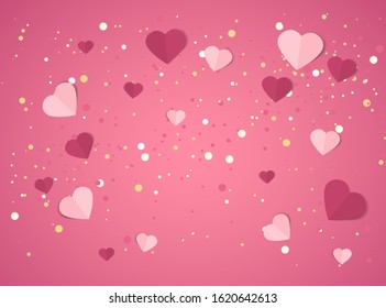 Vector illustration background with hearts. Beautiful confetti hearts falling on background. Invitation Template Background Design, Valentine's Day or Mother's Day