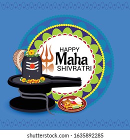 Vector illustration Of a Background for Hindu Festival Celebrate Of Shiva Lord,Happy Maha Shivratri with Hindi Text.