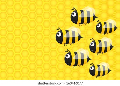 Vector Illustration of a background with honeycombs and the bees