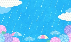 Vector Illustration Background Of Hydrangea And Rainy Season.