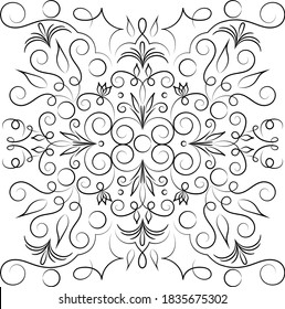 vector illustration background image vintage pattern of black contour lines on a white background in the form of intertwining branches and leaves