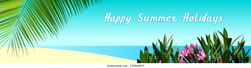 Ilustración vectorial con imágenes de la playa, el mar y las plantas.
