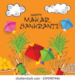 Vector illustration of a Background for indian Festival Happy Makar Sankranti.