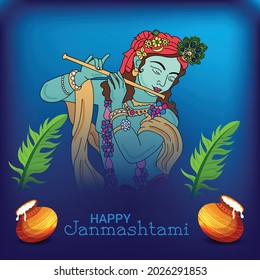 Vector illustration of a Background  for indian festival of Happy Janmashtami Celebration.