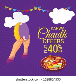 Vector illustration of a Background for indian Religious festival of karwa chauth celebration.