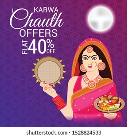 Vector illustration of a Background for indian Religious festival of karwa chauth celebration.