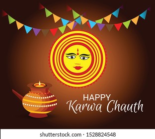Vector illustration of a Background for indian Religious festival of karwa chauth celebration.