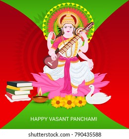 Vector illustration of a Background with instrument Veena for Happy Vasant Panchami Celebration.