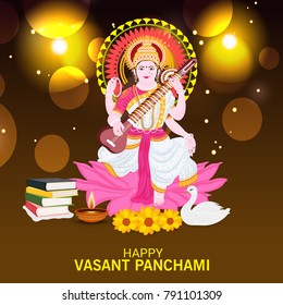 Vector illustration of a Background with instrument Veena for Happy Vasant Panchami Celebration.